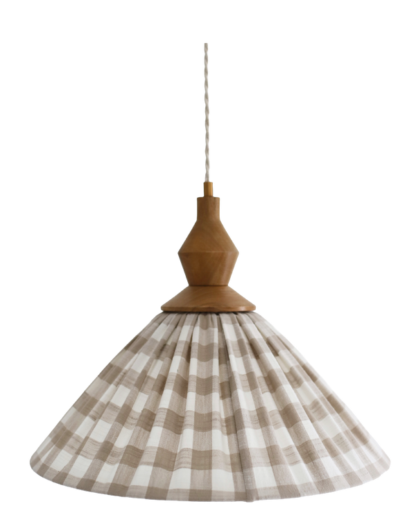 Suspension plissée en toile de coton à grands carreaux beige, abat-jour cloche