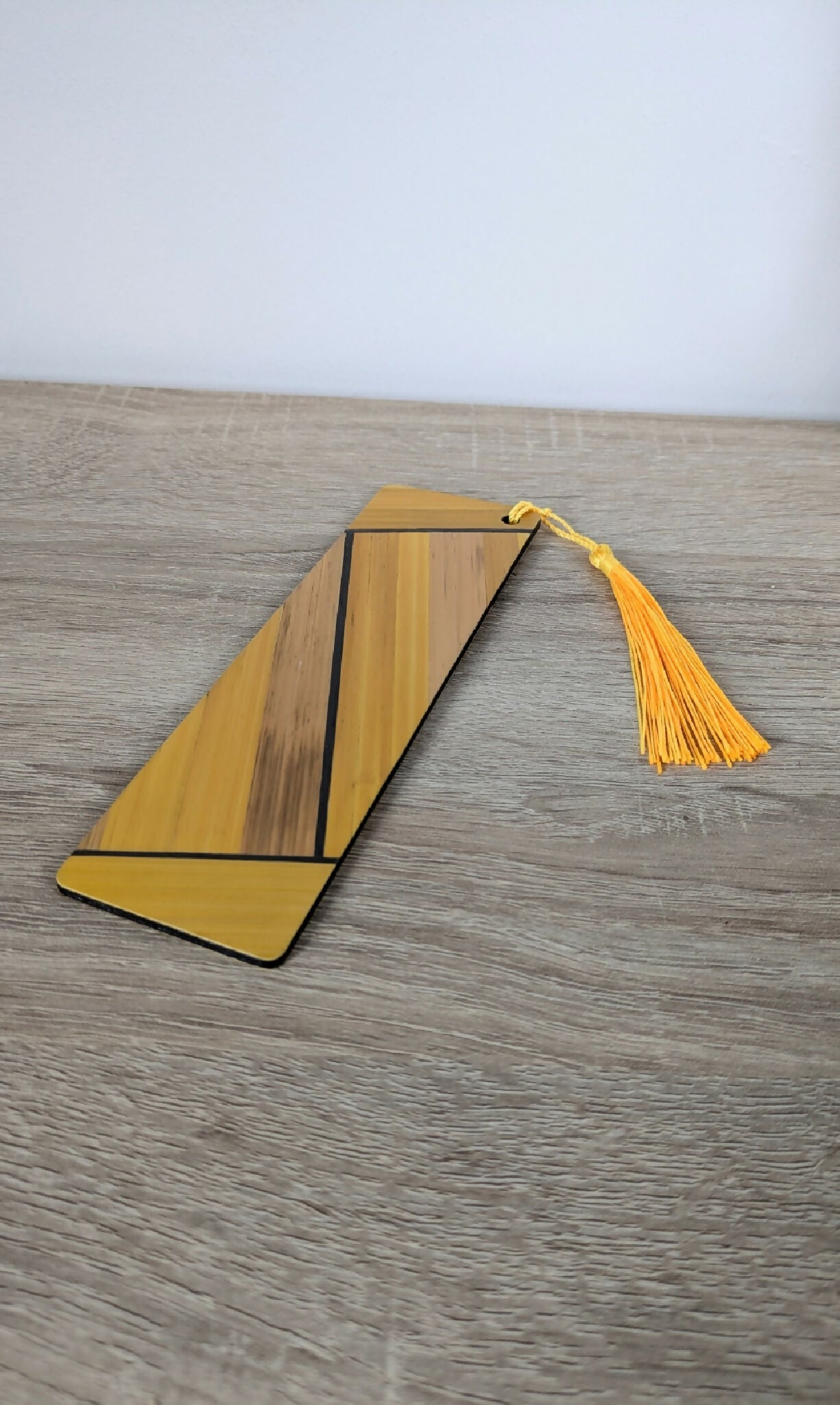Marque-pages avec marqueterie de paille Jaune/Gris Anthracite/Cuivre