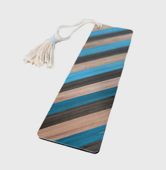 Marque-pages avec marqueterie de paille Bleue/marron/cuivre et Jaune/kaki