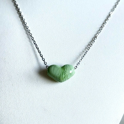 Collier - Coeur Sauge - Perle en verre de Murano
