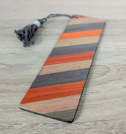 Marque-pages avec marqueterie de paille Bleue beige doré et orange gris cuivre