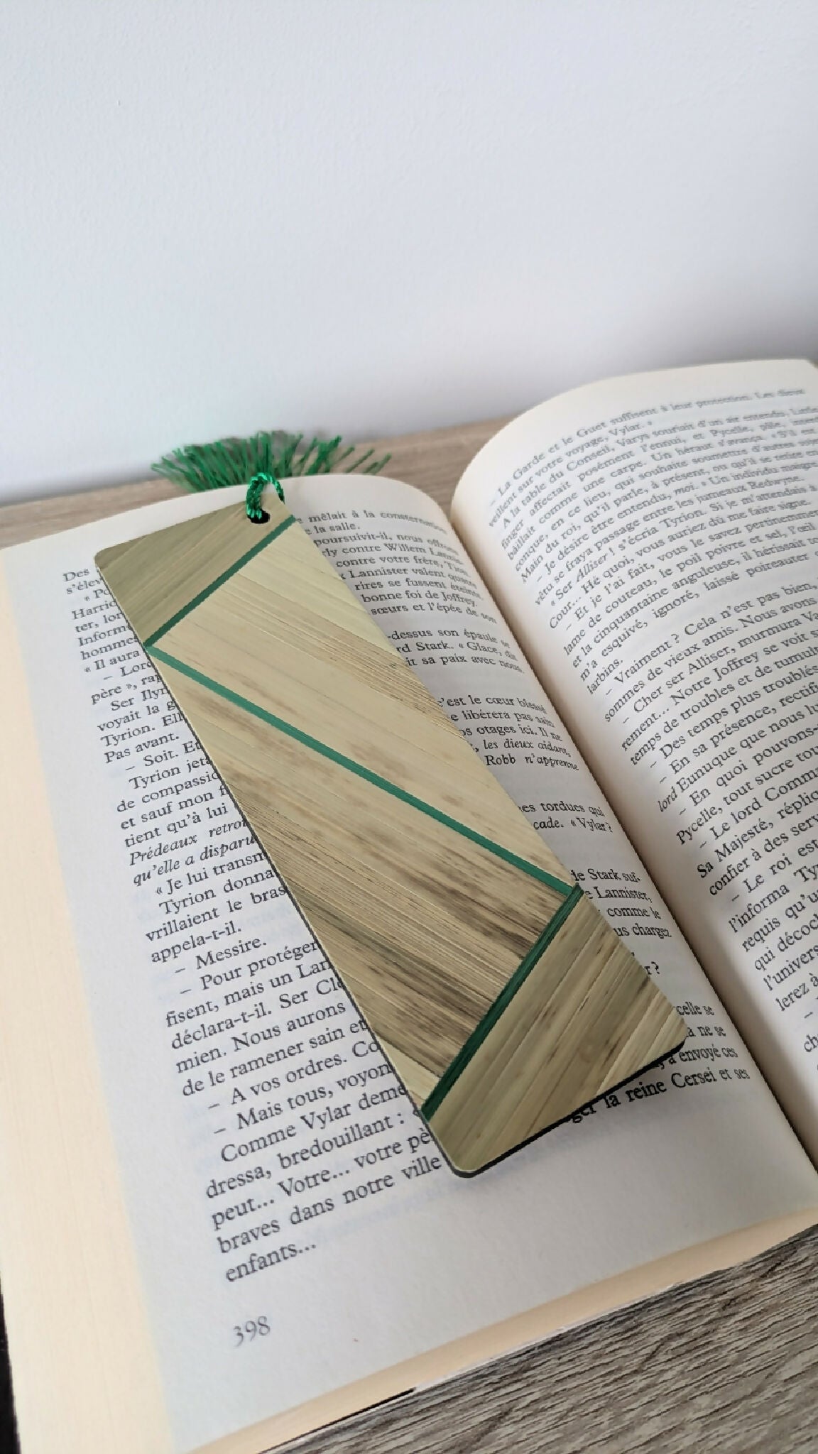 Marque-pages avec marqueterie de paille Beige/Vert/Gris anthracite