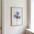 Affiche A4 en cadre en bois, motif corail bleu et terre cuite, format vertical