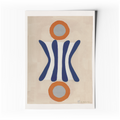 Affiche d’art abstrait minimaliste : formes géométriques orange et bleu sur fond clair