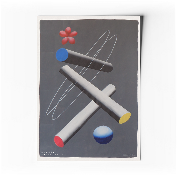Affiche d’art abstrait minimaliste avec lignes fines et formes colorées sur fond sombre