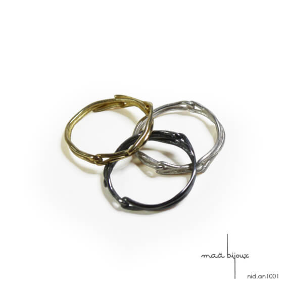 Alliance maä en trois couleurs, modèle Nid, inspiration de la nature, bijou écologique en métal recyclé, bagues tressées metal mixé