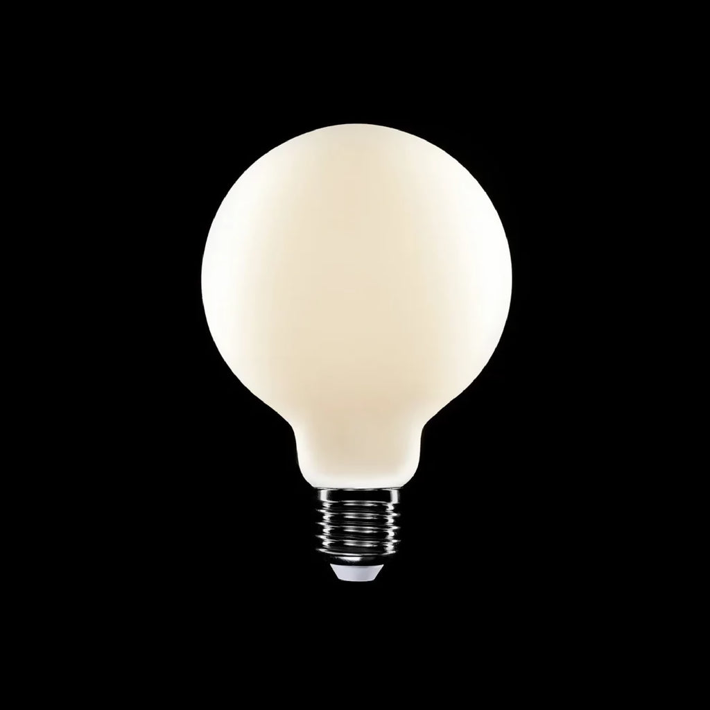 Ampoule LED G95 effet porcelaine, globe opale diffusant, base à vis