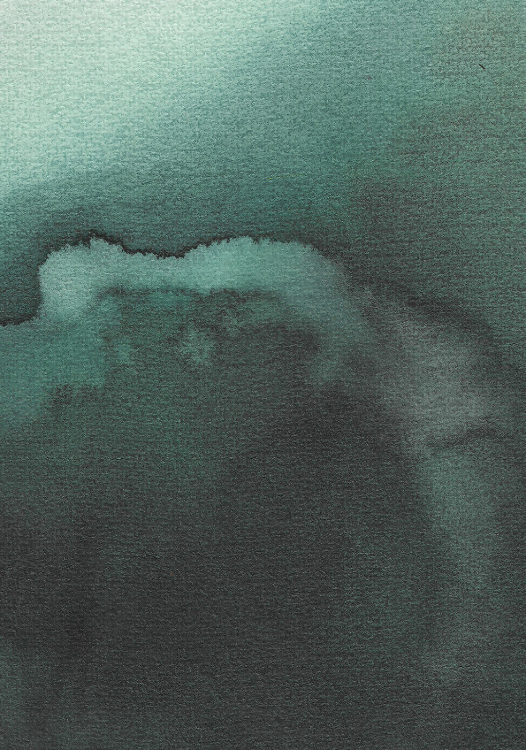 Aquarelle abstraite en gros plan, vert bleuté et gris, nuages diffus