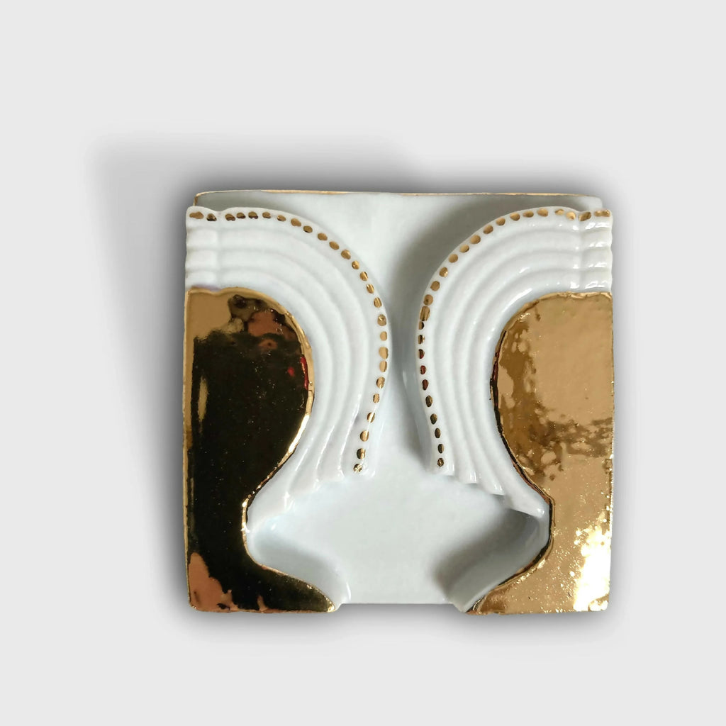 Boîte à bijoux en porcelaine blanche à motifs Gémeaux, bord doré