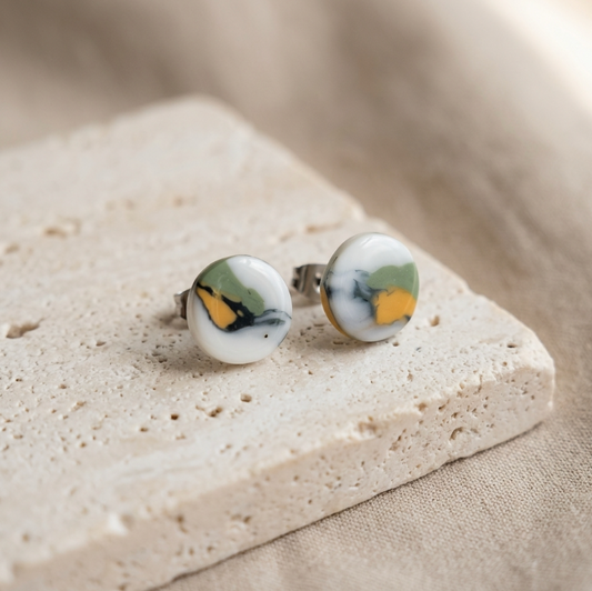Clous d'oreille en porcelaine collection Marble duo pour femme