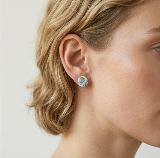 Clous d'oreille en porcelaine collection Marble duo pour femme