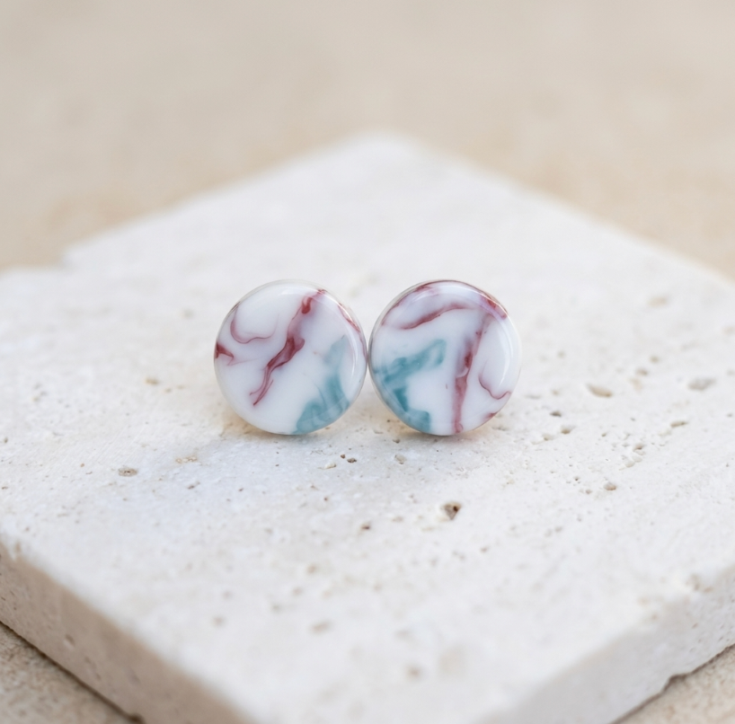 Marble duo collection porcelain stud earrings for women
