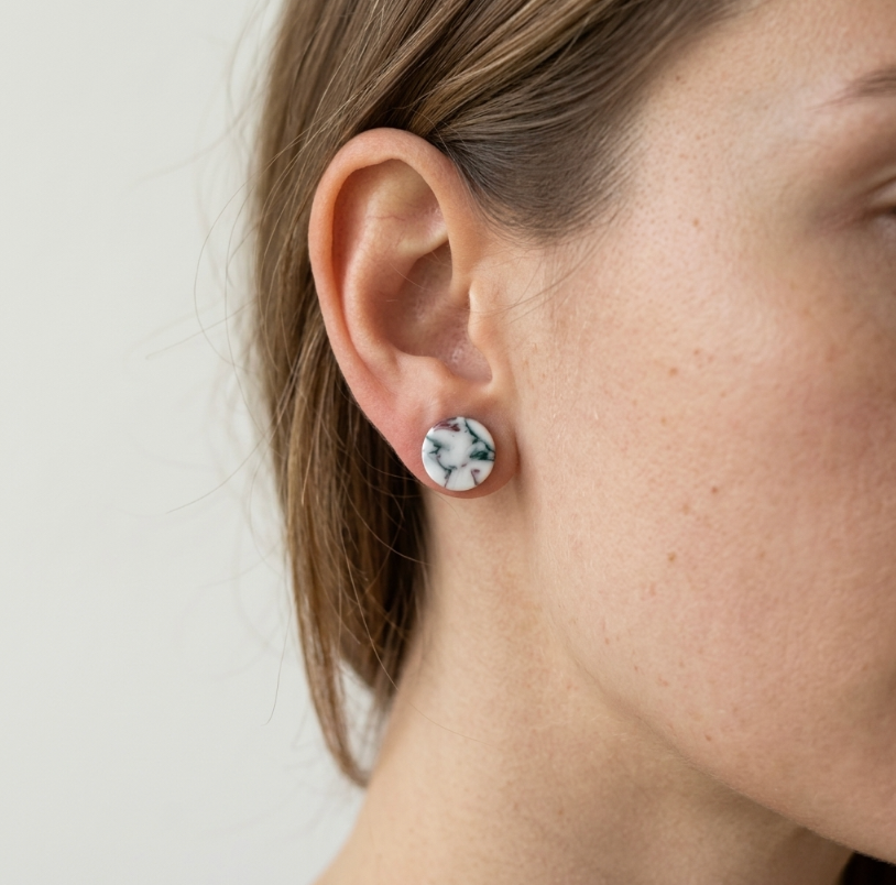 Marble duo collection porcelain stud earrings for women