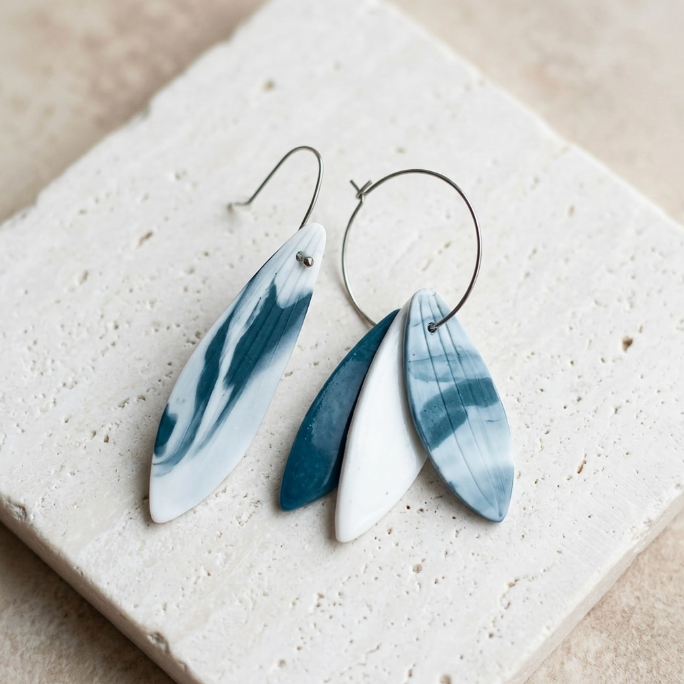 Asymmetrical porcelain earrings Dahlia collection for women