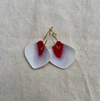 Créoles en porcelaine blanche, pendants rouges, monture dorée