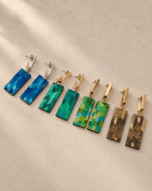 Boucles Éclat allongées en marqueterie de paille