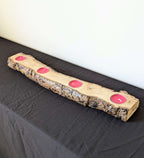 Bougeoir rustique en bois massif avec 4 bougies chauffe-plat roses, allongé