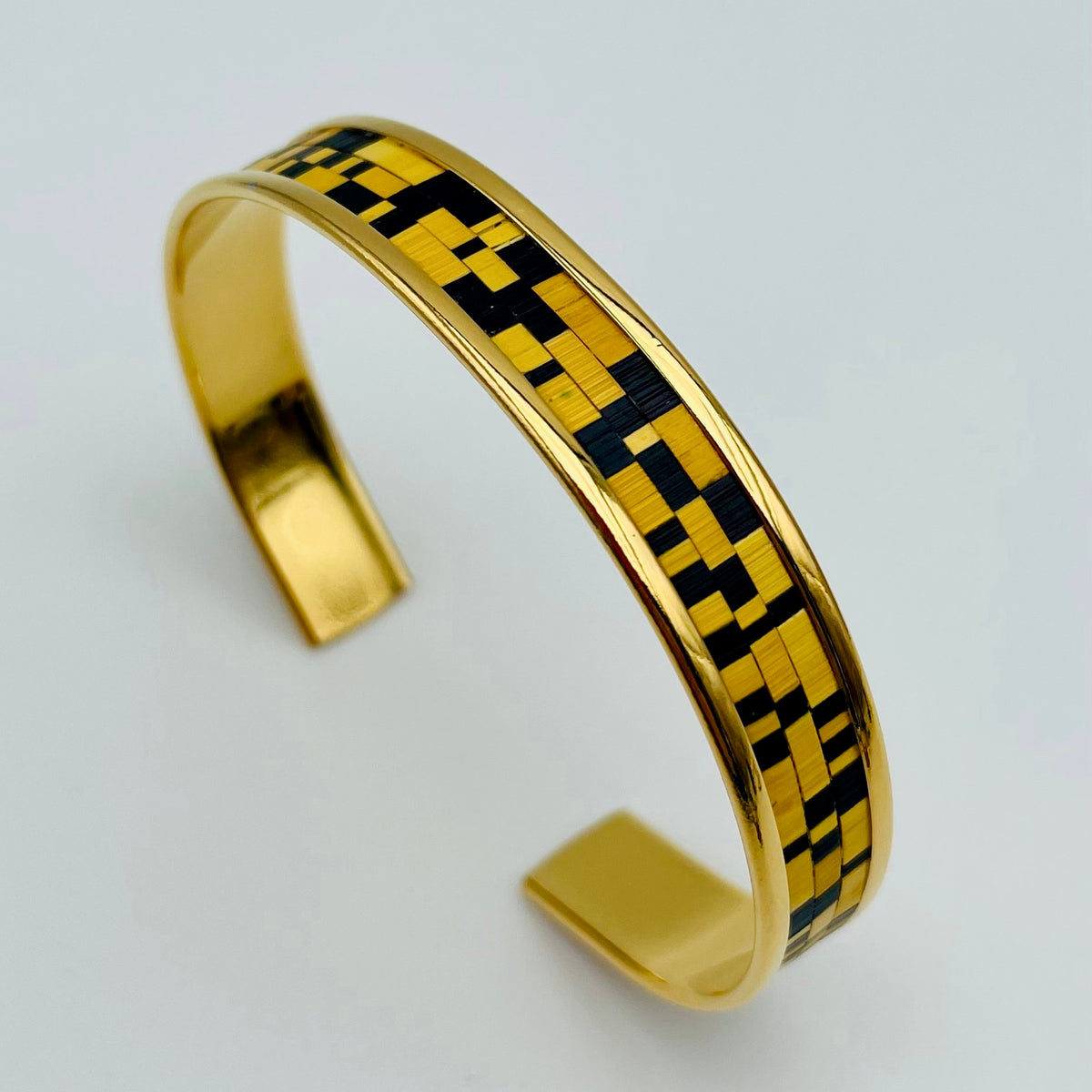 Bracelet manchette Mosaïque fine en marqueterie de paille de seigle, Atelier France-Pascale