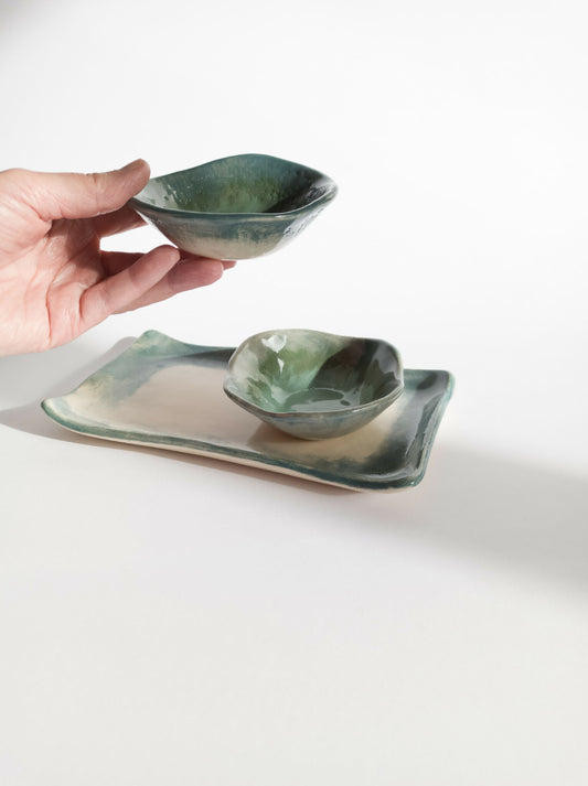 petit plat et coupelles "Clairière de Jade"