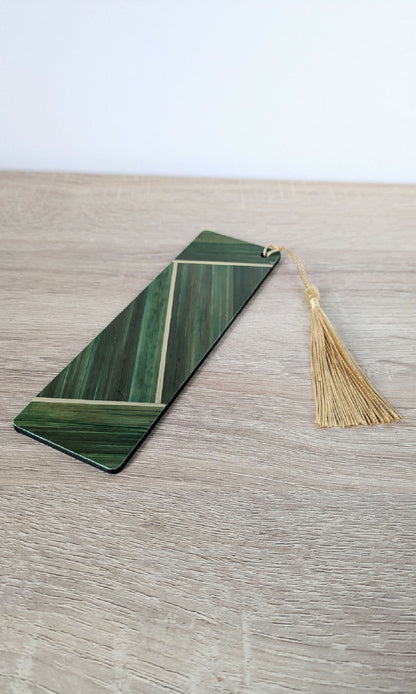 Marque-pages avec marqueterie de paille Vert/Gris Anthracite/Beige