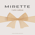 Carte-cadeau Mirette avec nœud papillon beige, texte « Carte cadeau ».
