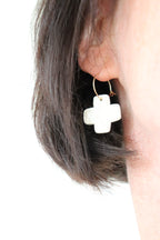 "Starry Cross" Hoop Earrings in White Enamelled Porcelain