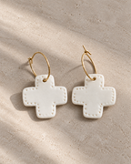 "Starry Cross" Hoop Earrings in White Enamelled Porcelain