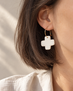 "Starry Cross" Hoop Earrings in White Enamelled Porcelain