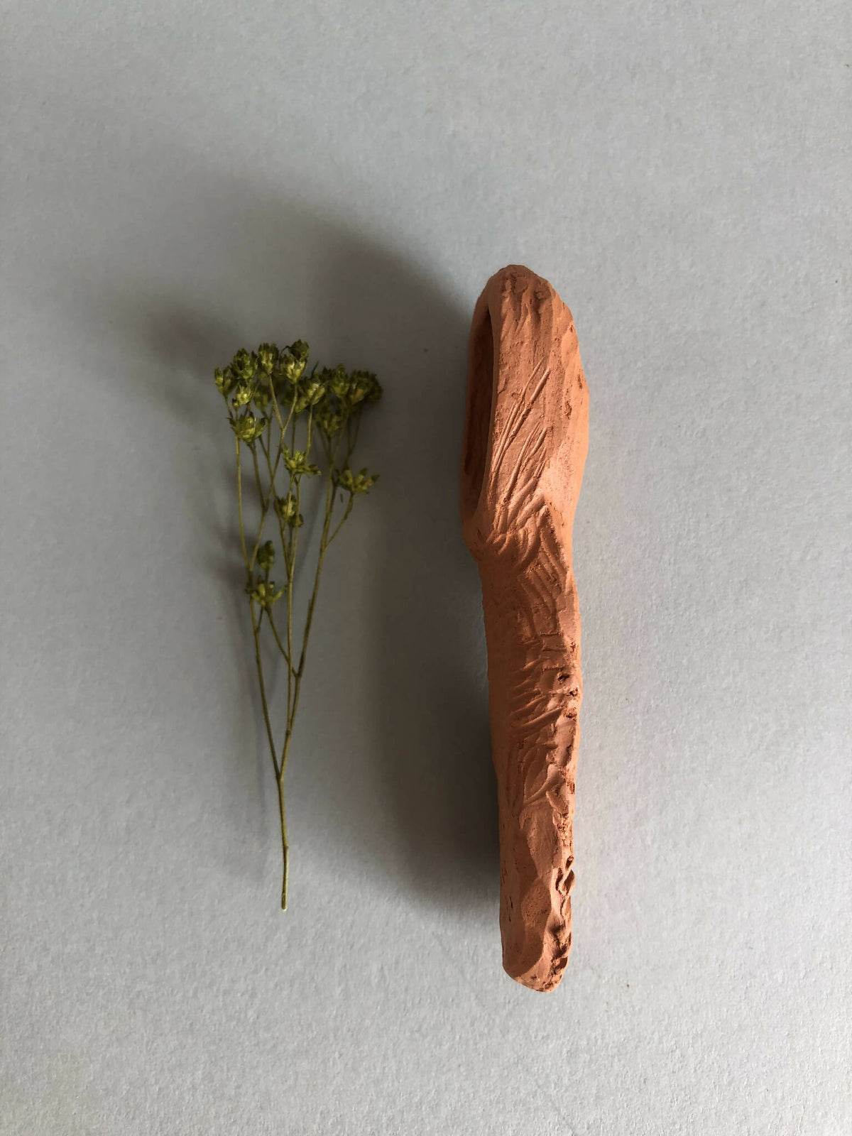 Cuillère à thé cuivrée, vue de profil, tête arrondie creuse