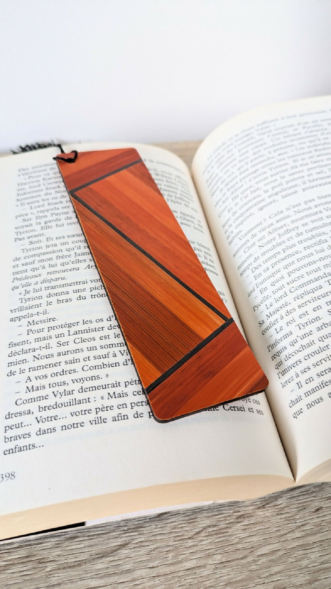 Marque-pages avec marqueterie de paille Orange/Gris Anthracite/Jaune