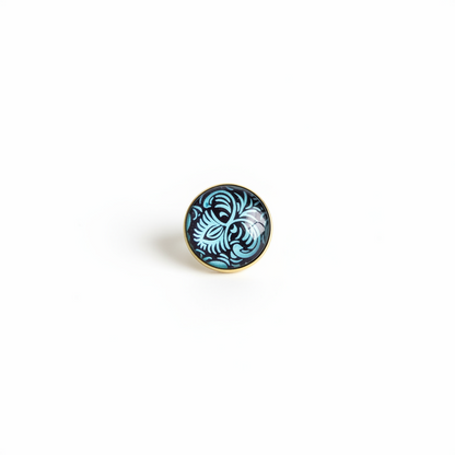 bague cabochon indigo & azur · papier indien · laiton doré · fait main France 🇫🇷