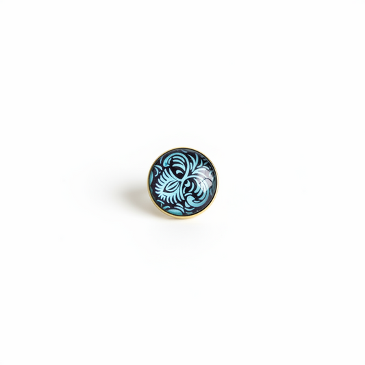 bague cabochon indigo & azur · papier indien · laiton doré · fait main France 🇫🇷