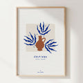 Affiche A4 encadrée en bois, motif corail bleu et terre cuite sur fond clair