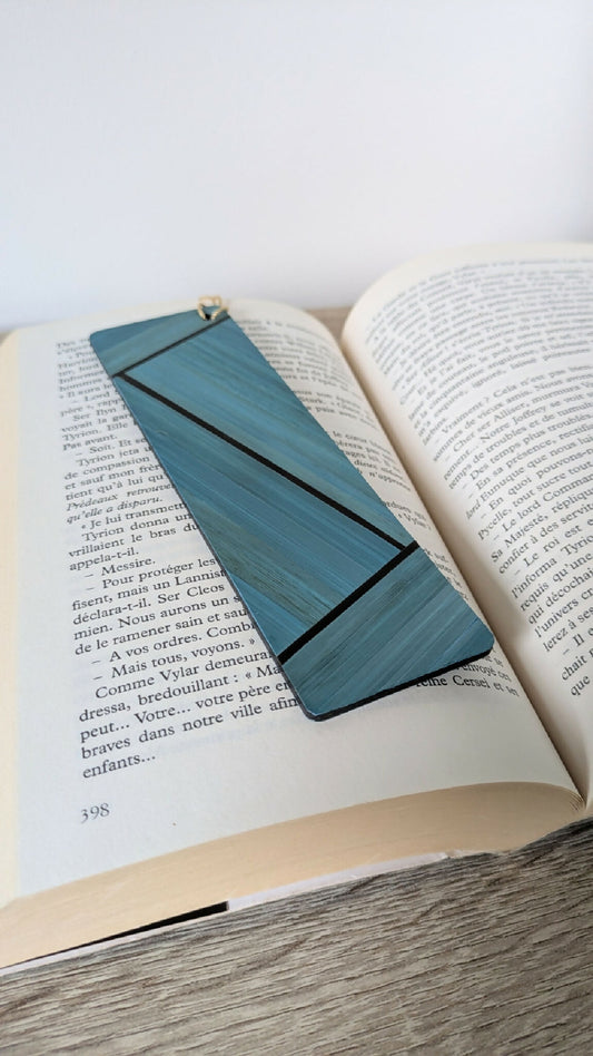 Marque-pages avec marqueterie de paille Bleu/Gris anthracite/Doré
