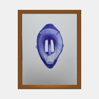 Bic#2, illustration abstraite d’un visage bleu violacé avec trois traits blancs