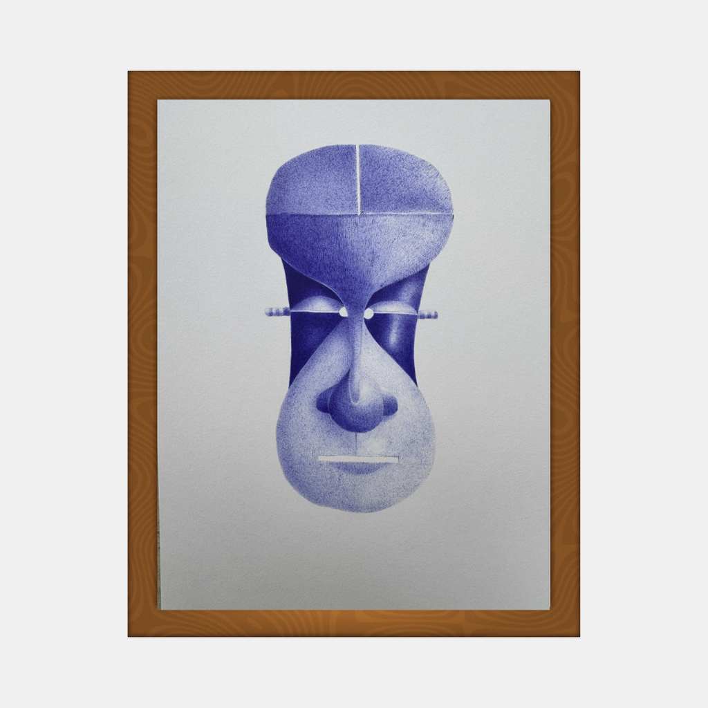 Affiche encadrée motif portrait bleu