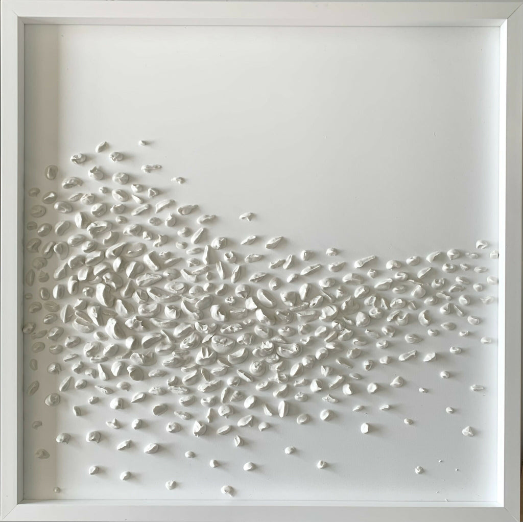 Tableau carré en relief «écume» blanc, dans un cadre fin