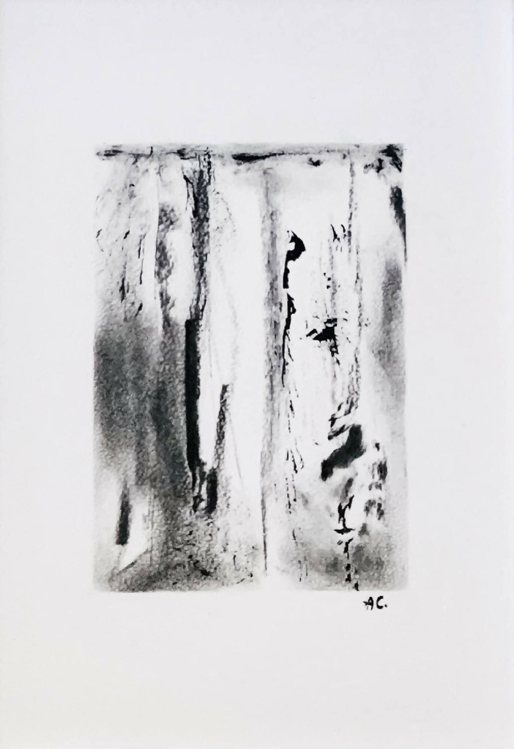 Œuvre abstraite Essor en noir et blanc, imprimé encadré bois clair