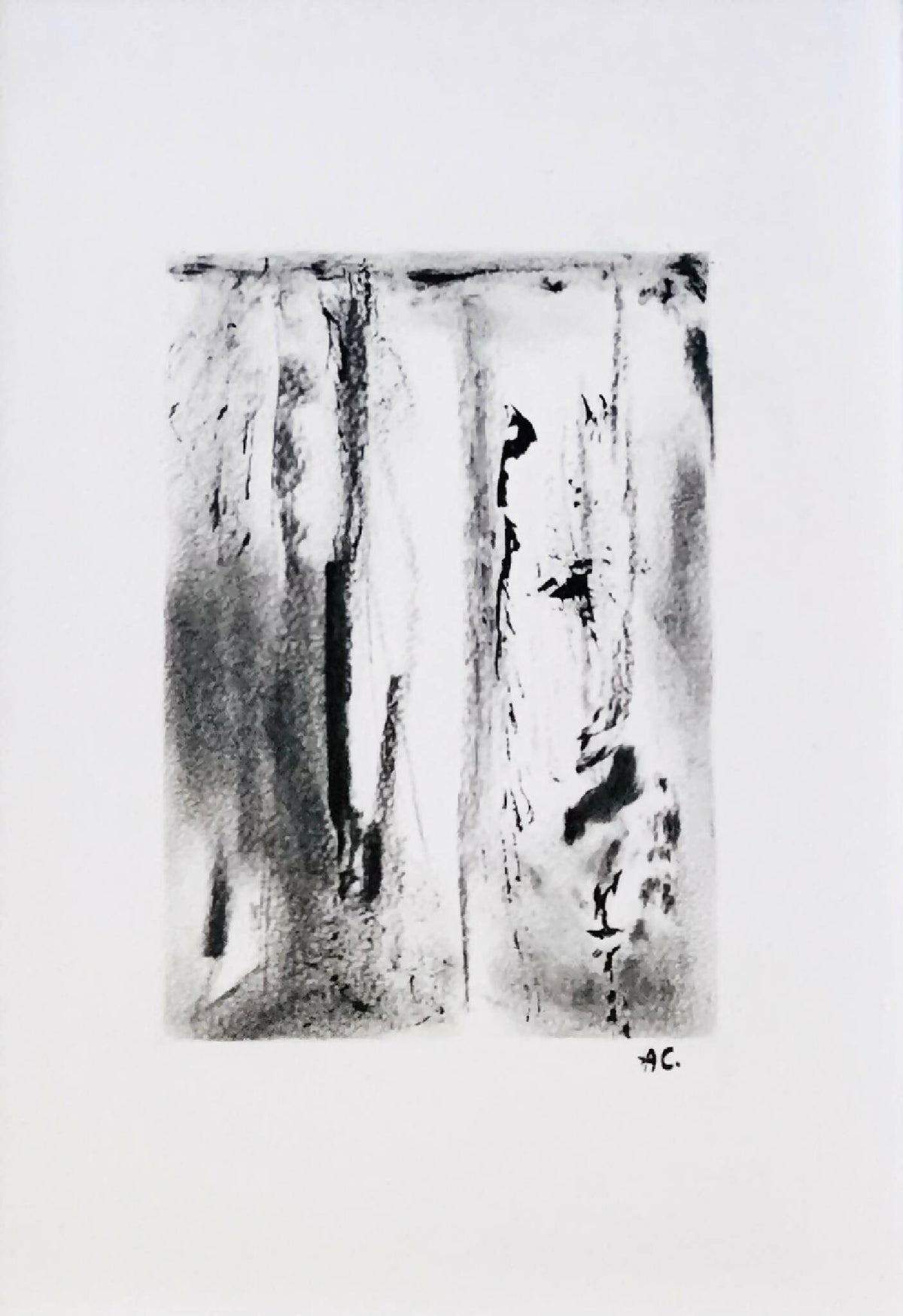 Œuvre abstraite Essor en noir et blanc, imprimé encadré bois clair