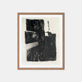 Tableau abstrait noir et gris encadré en bois, composition carrée