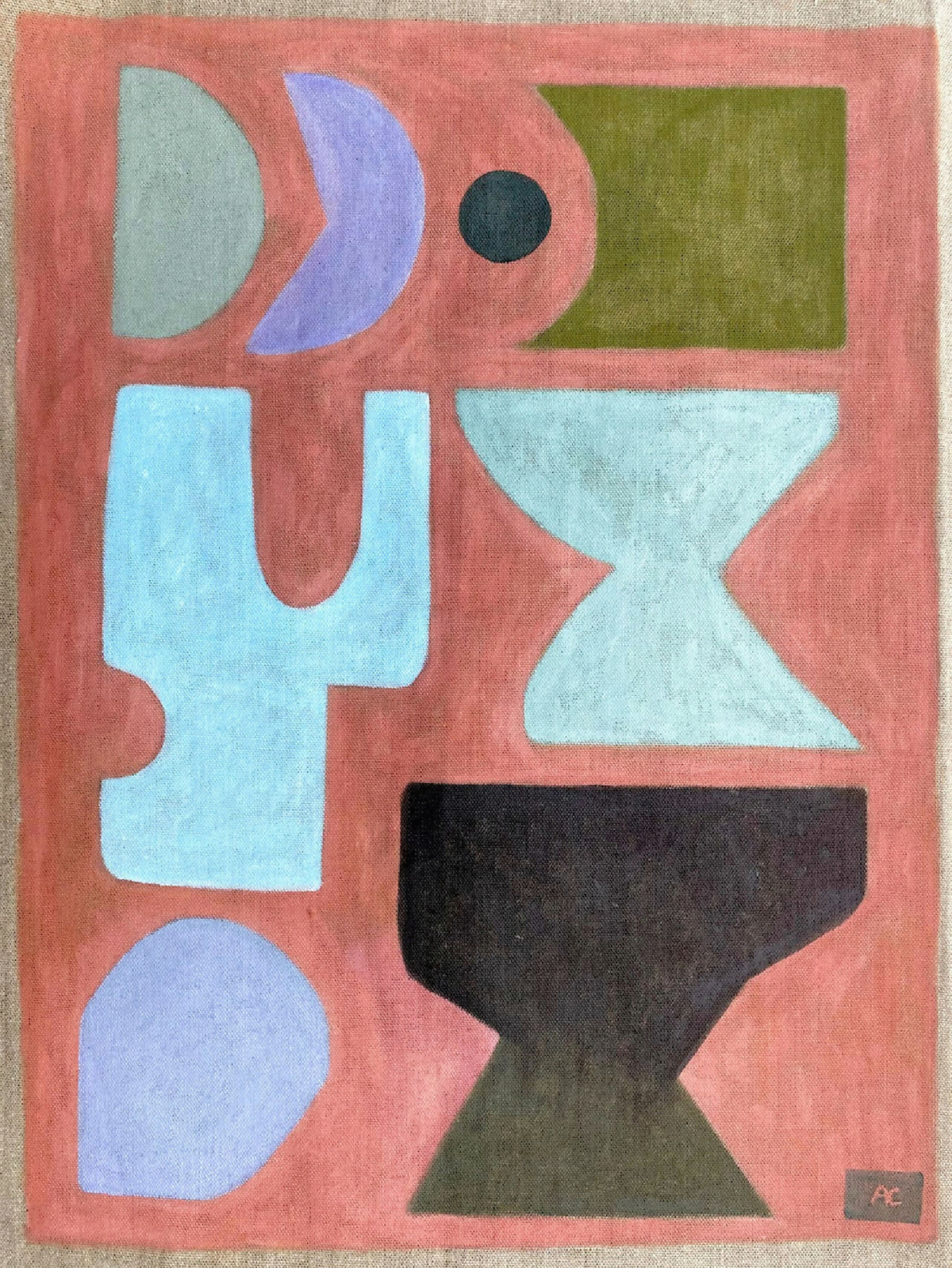 Tableau abstrait encadré Grées, gros plan de formes géométriques bleu, vert et noir