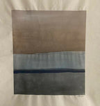 Toile abstraite rectangulaire beige et bleu nuit, bande horizontale