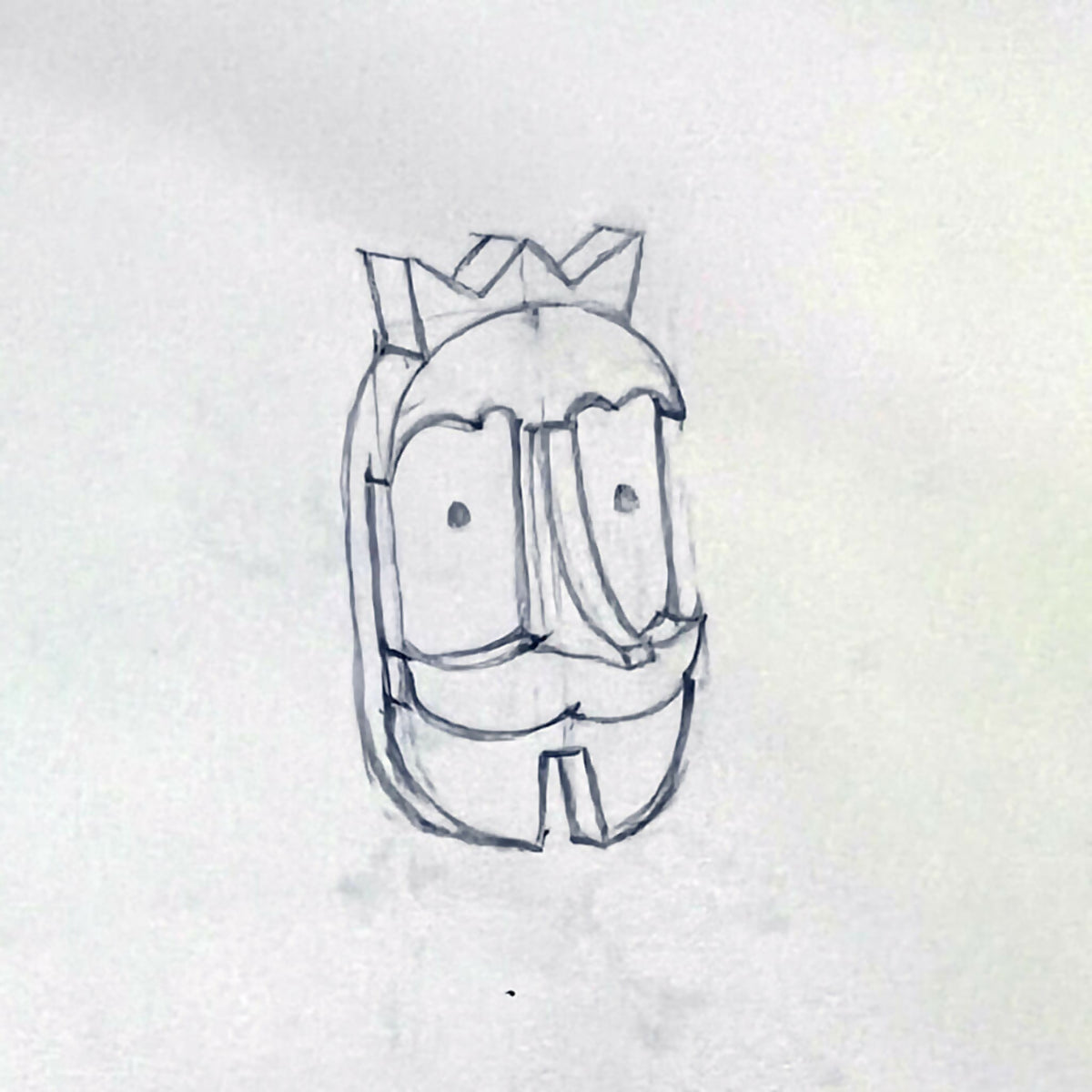 Croquis au trait d’une tête moustachue, illustration sur fond clair.