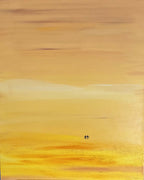 Tableau encadré, détail du dégradé jaune et beige sur fond clair