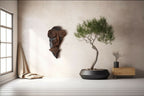 Décoration murale en bois sculpté, motif abstrait, finition sombre et rayures