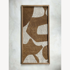 Tableau abstrait brun et blanc en cadre bois rectangulaire