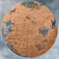 Tableau SÉLÉNÉ rond, fond orangé et bleu, texture picturale patinée