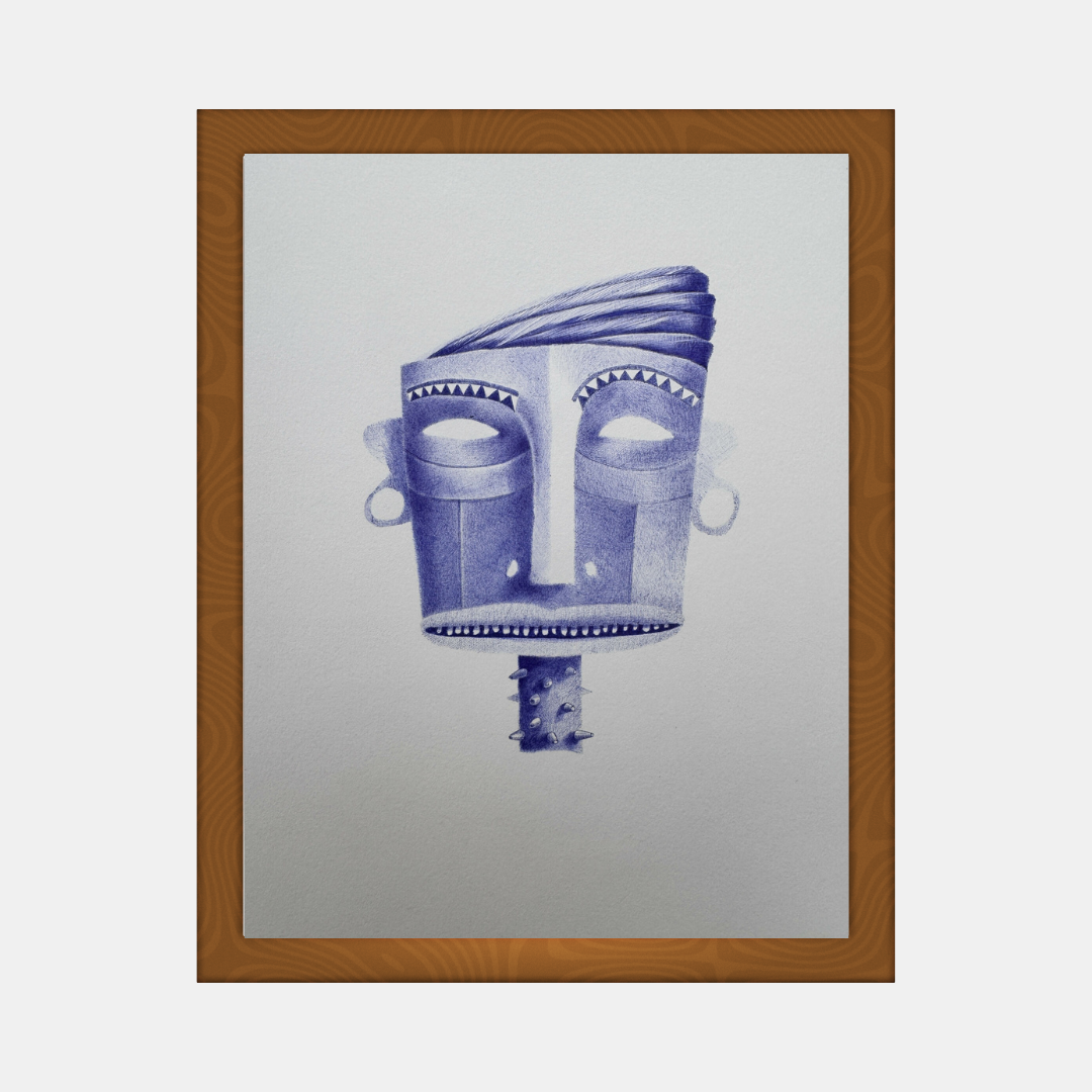 Affiche encadrée BIC#6 : visages stylisés bleus sur fond clair