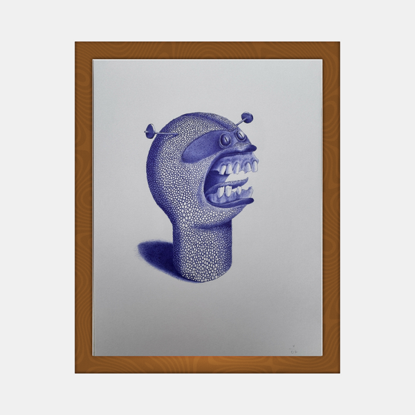 Affiche encadrée avec illustration tête de créature bleue