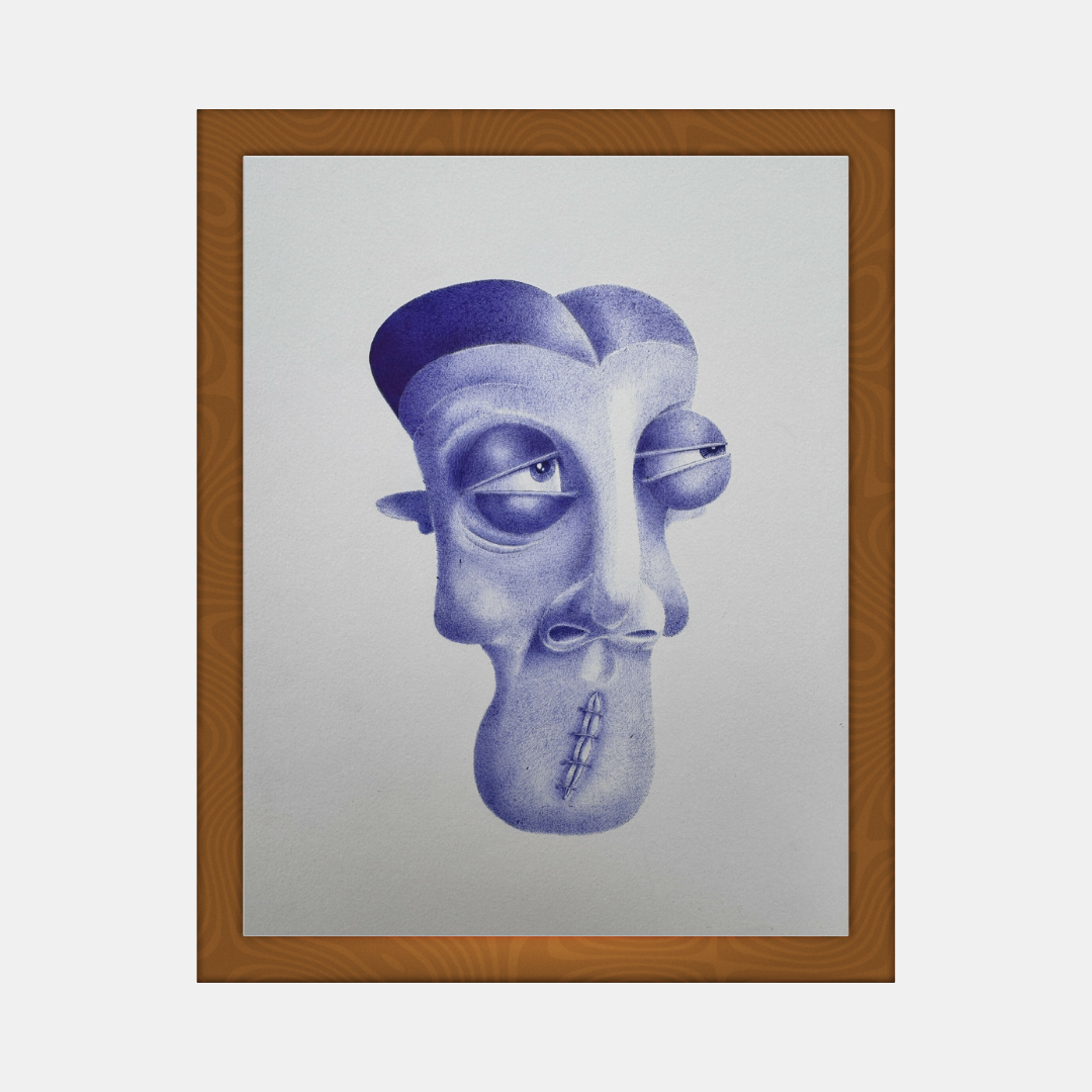 Affiche encadrée avec portrait stylisé bleu et violet